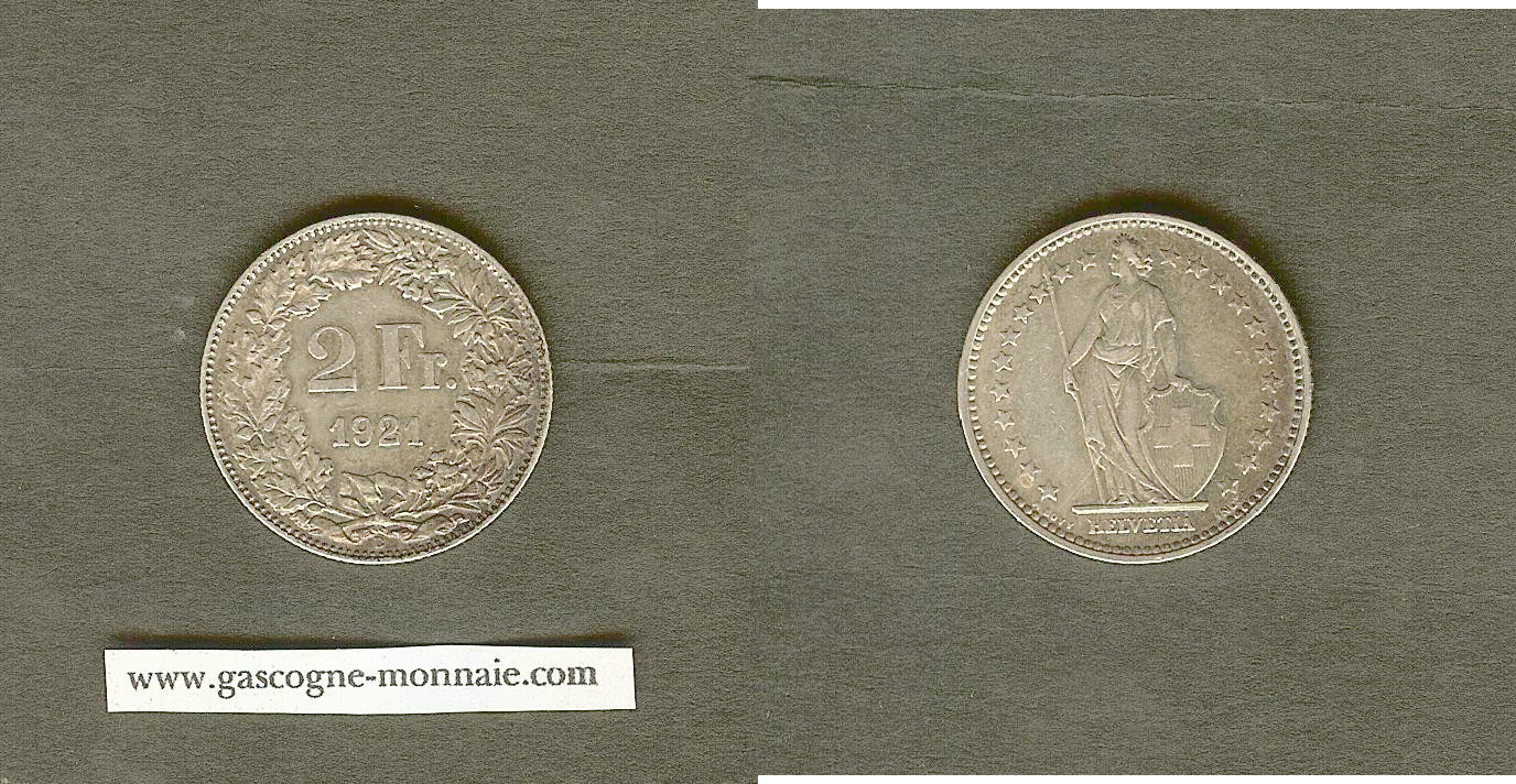 Switzerland 2 francs 1921 EF+